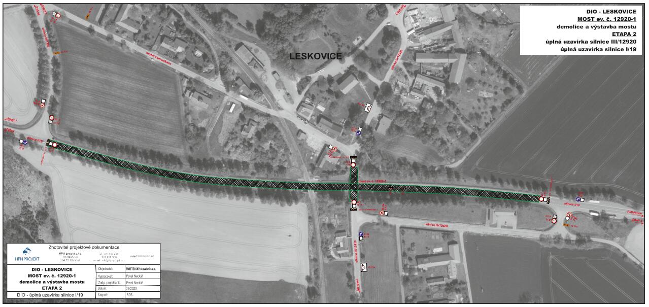 schema uzavírky demolice mostu Leskovice